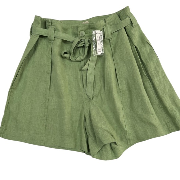 Madewell 100% Linen Paperbag Shorts Tie-Front Women's 6 Seedling Green NWT - Picture 2 of 7